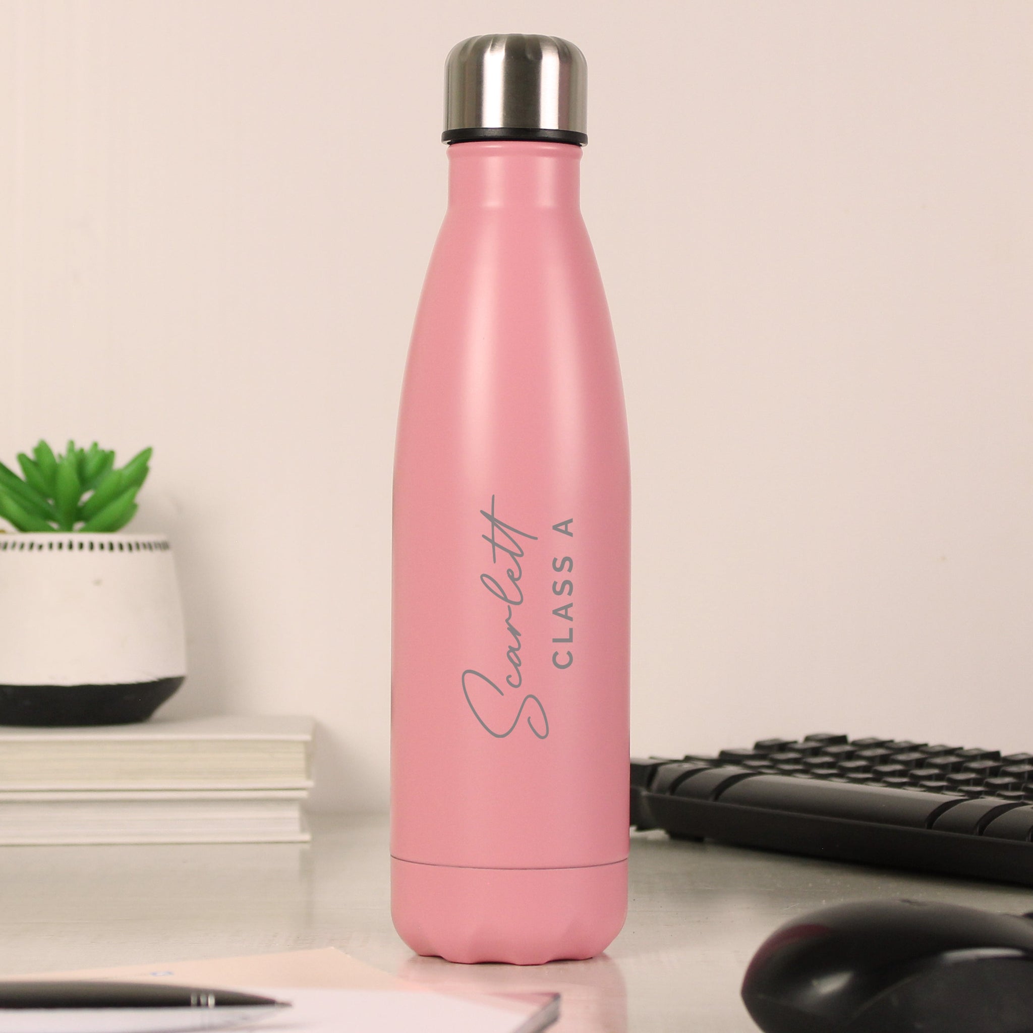 Personalised Two Lines Pink Metal Insulated Drinks Bottle: 3 - Water Bottles By Gift Moments