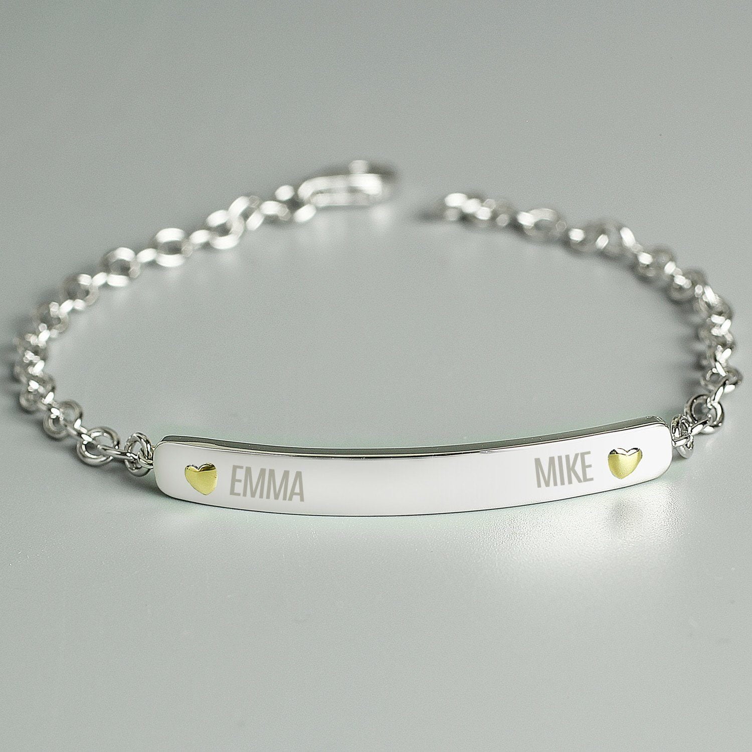 Personalised Two Names Sterling Silver and 9ct Gold Bar Bracelet: 2 - Bracelets By Gift Moments