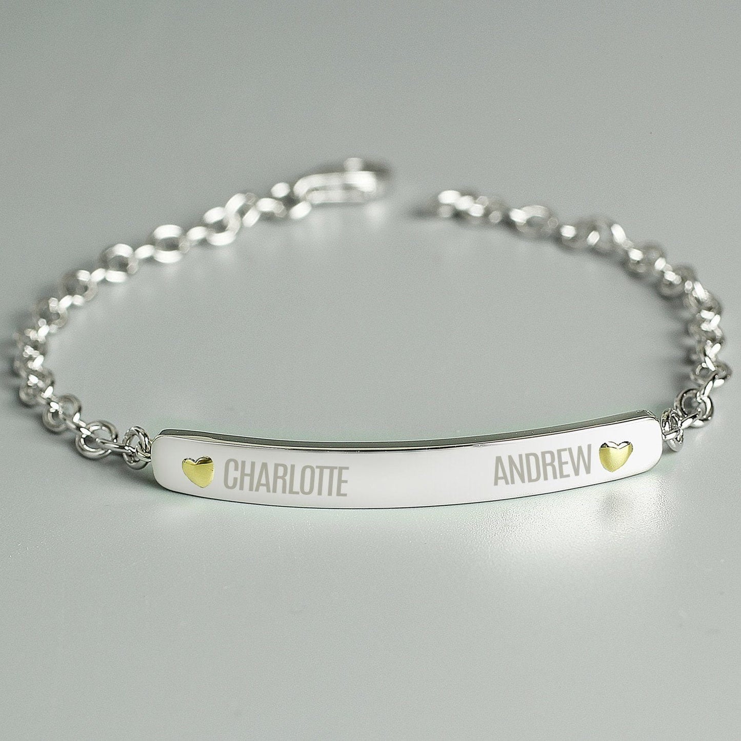 Personalised Two Names Sterling Silver and 9ct Gold Bar Bracelet: 1 - Bracelets By Gift Moments