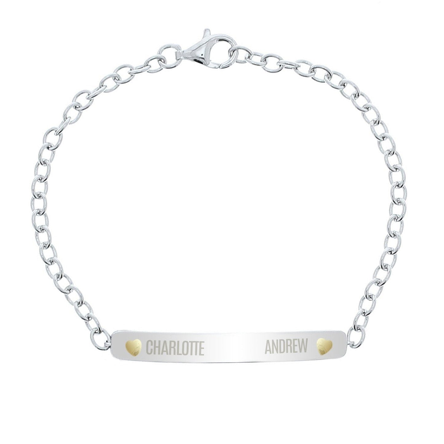 Personalised Two Names Sterling Silver and 9ct Gold Bar Bracelet: 3 - Bracelets By Gift Moments