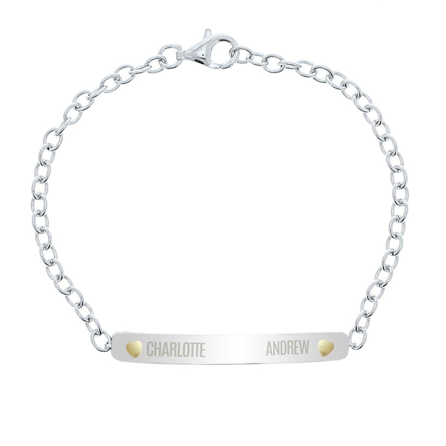 Personalised Two Names Sterling Silver and 9ct Gold Bar Bracelet: 3 - Bracelets By Gift Moments