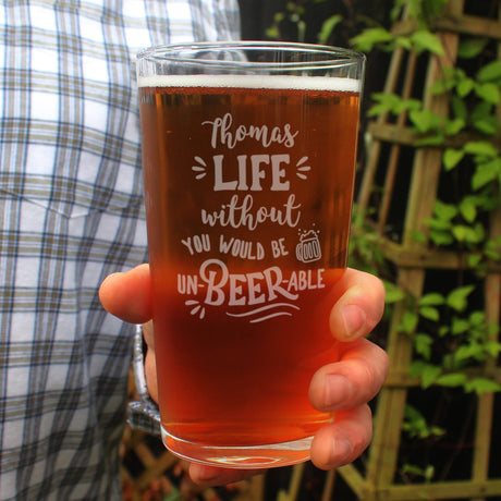 Personalised Un-beer-able Pint Glass: 4 - Beer Glasses By Gift Moments