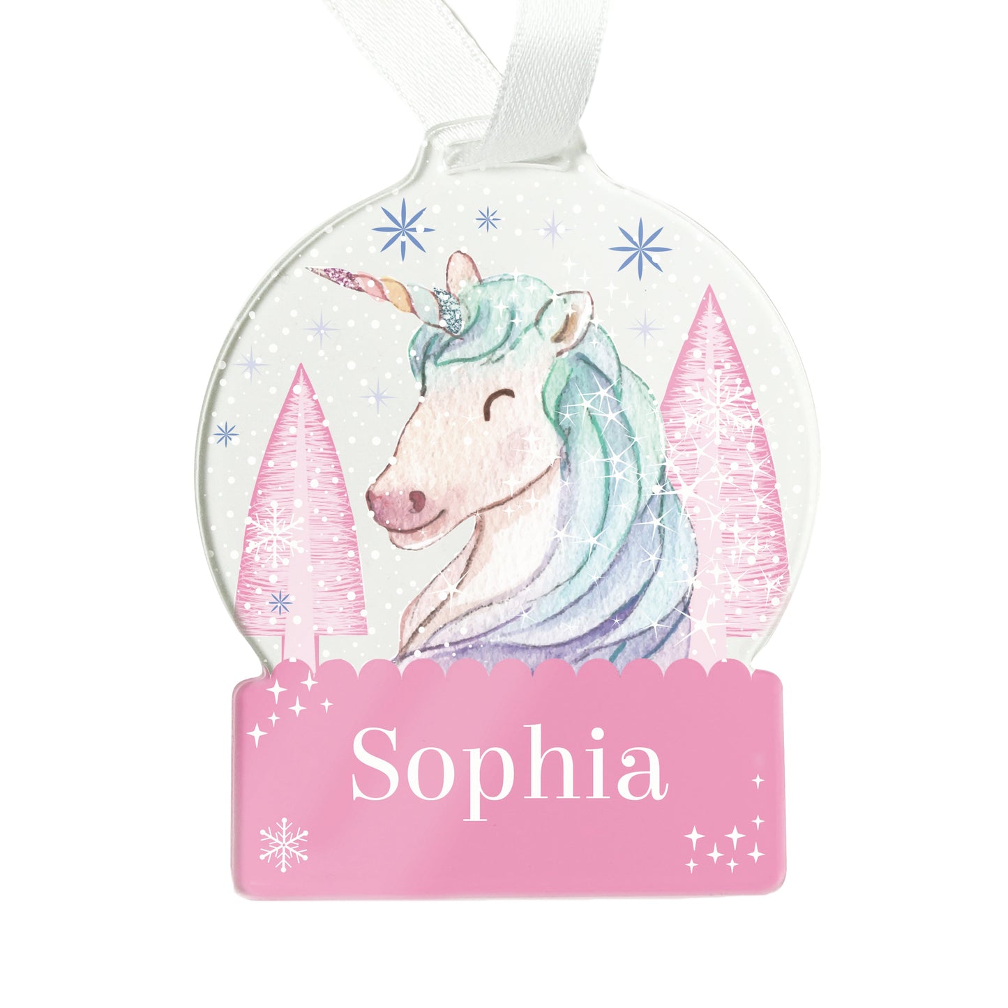 Personalised Unicorn Acrylic Snowglobe Decoration: 4 - Christmas Decorations By Gift Moments
