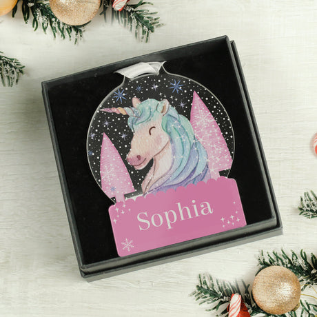 Personalised Unicorn Acrylic Snowglobe Decoration: 1 - Christmas Decorations By Gift Moments