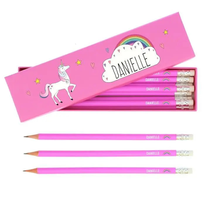 Personalised Unicorn Box of 12 Pink HB Pencils: 3 - Pens & Pencils By Gift Moments