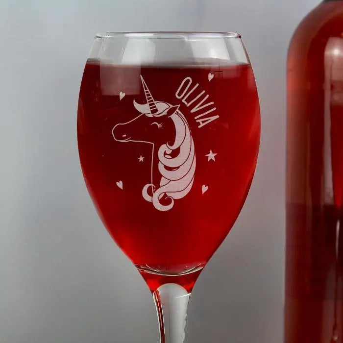 Personalised Unicorn Engraved Wine Glass: 3 - Wine Glasses By Gift Moments