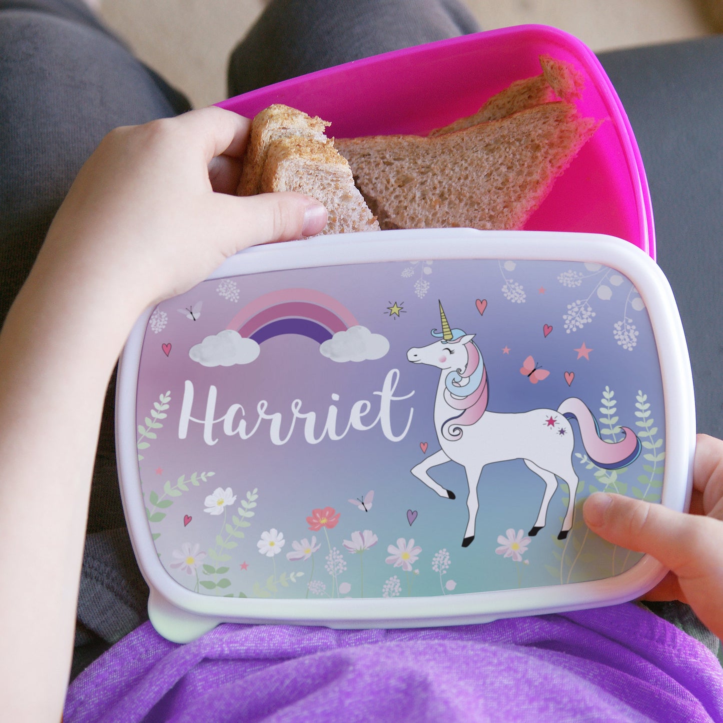 Personalised Unicorn Name Only Pink Lunch Box: 2 - Lunch Boxes & Bags By Gift Moments
