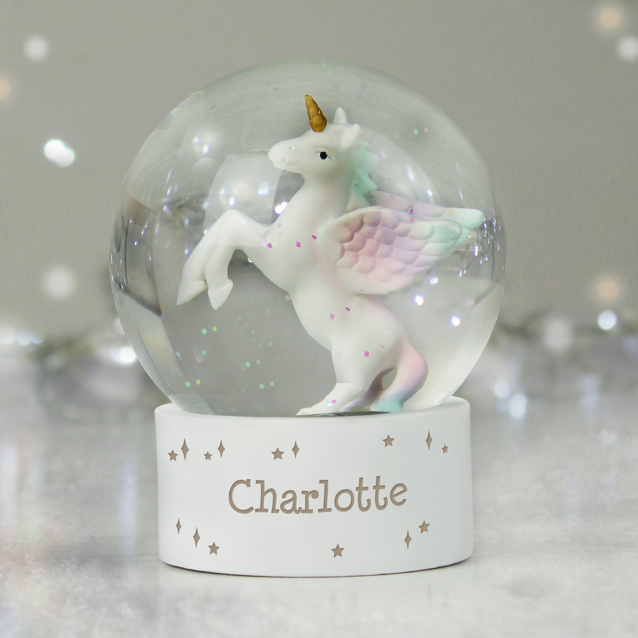 Personalised Unicorn Name Snow Globe: 1 - Snow Globes By Gift Moments