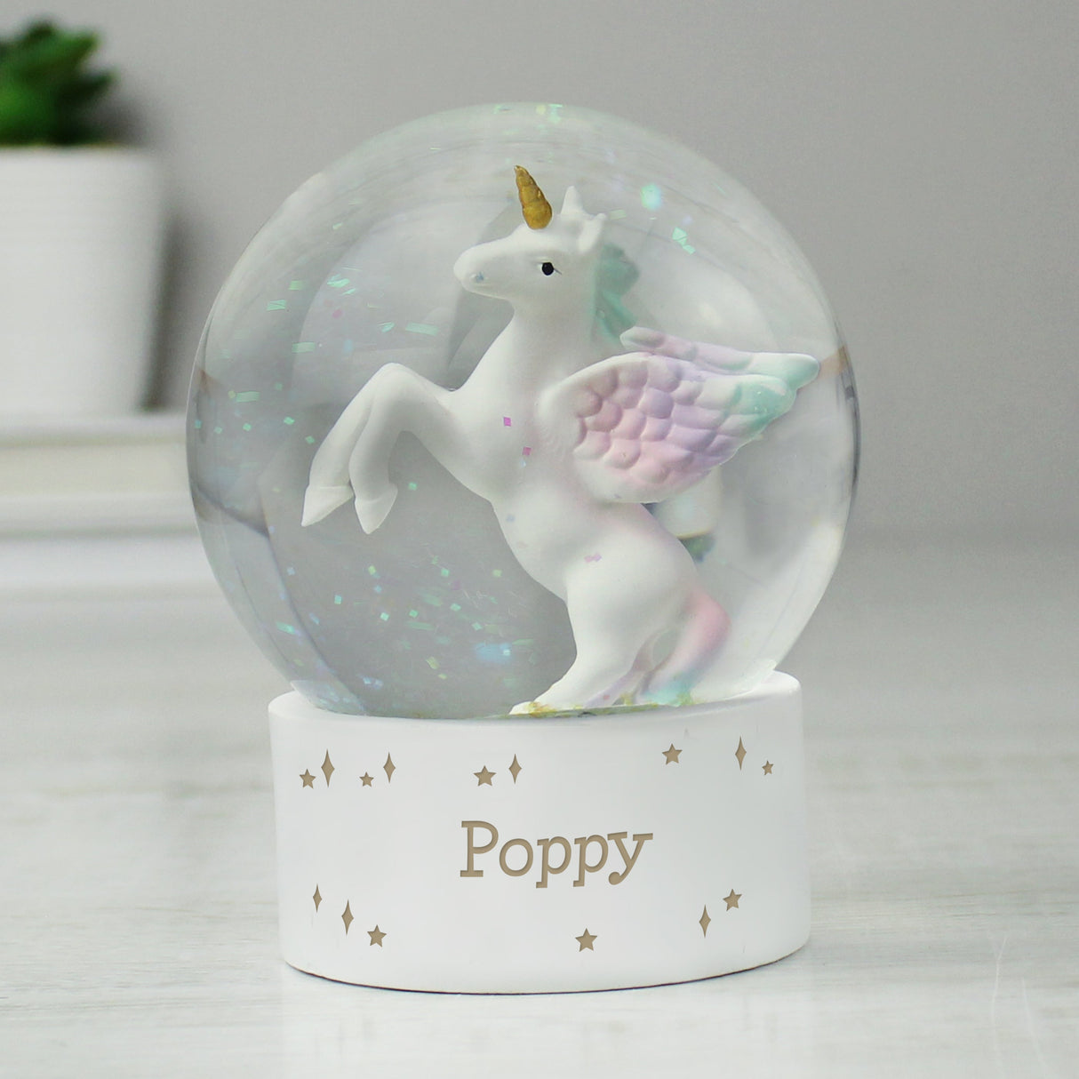 Personalised Unicorn Name Snow Globe: 3 Snow Globes By Gift Moments