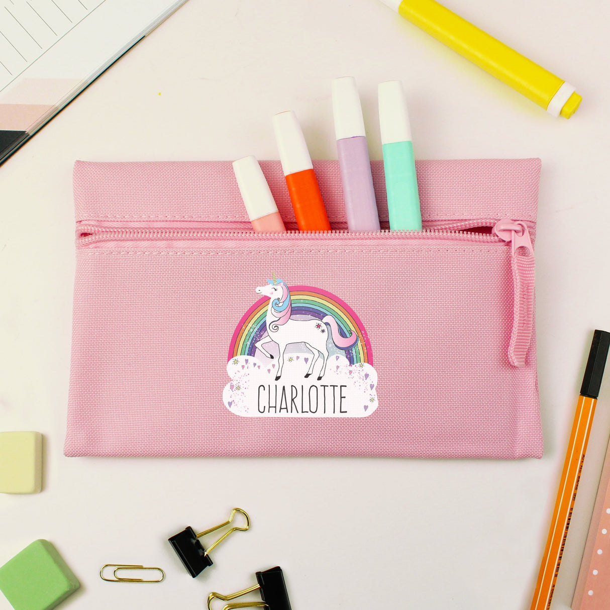 Personalised Unicorn Pink Pencil Case: 2 - Pencil Cases & Sets By Gift Moments