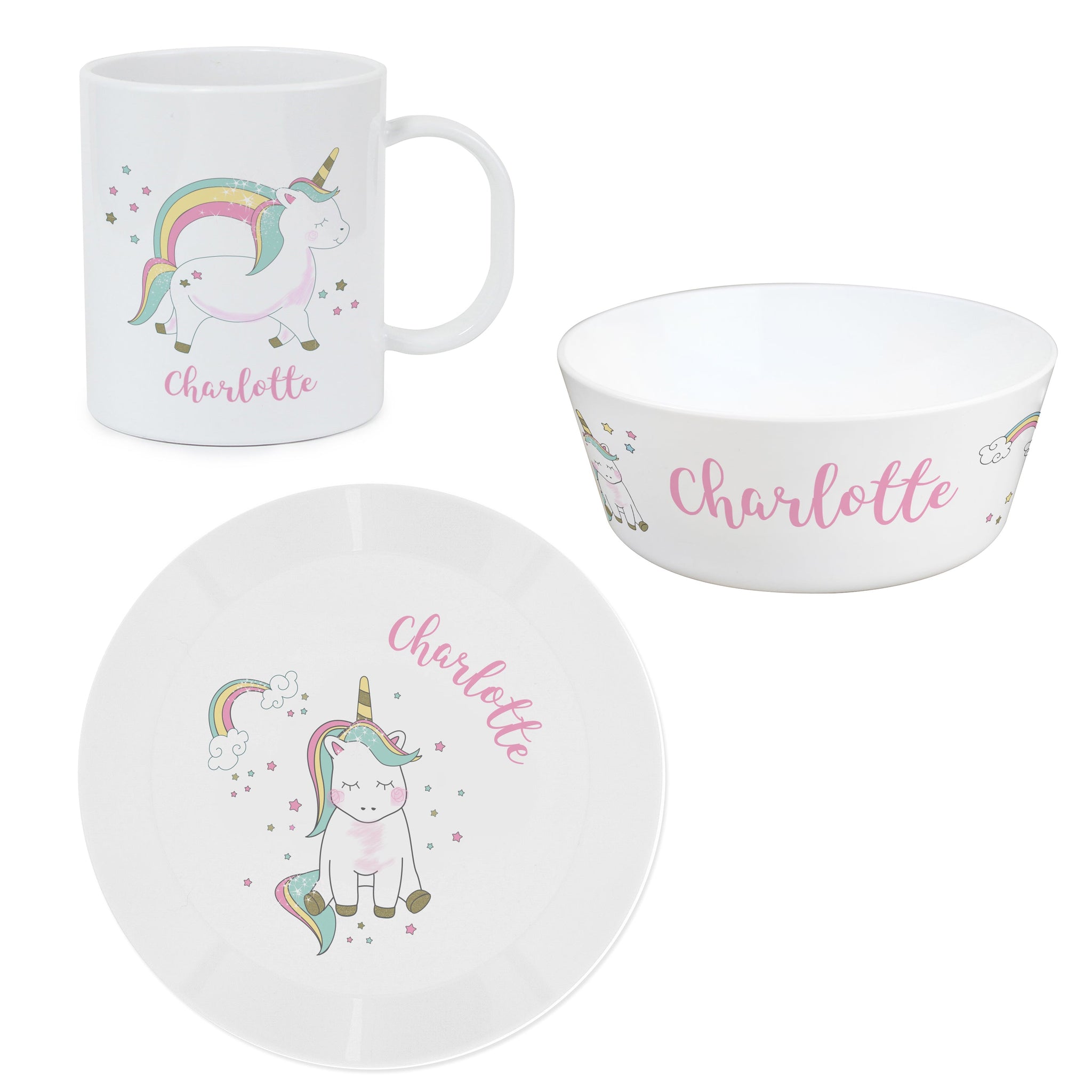 Personalised Unicorn Plastic Breakfast Set: 3 - Tableware By Gift Moments