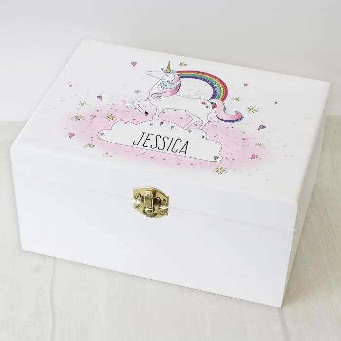 Personalised Unicorn White Wooden Keepsake Box: 4 - Keepsake Boxes By Gift Moments