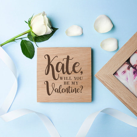 Personalised Be My Valentine Oak Photo Cube: 3 Photo Cubes By Gift Moments