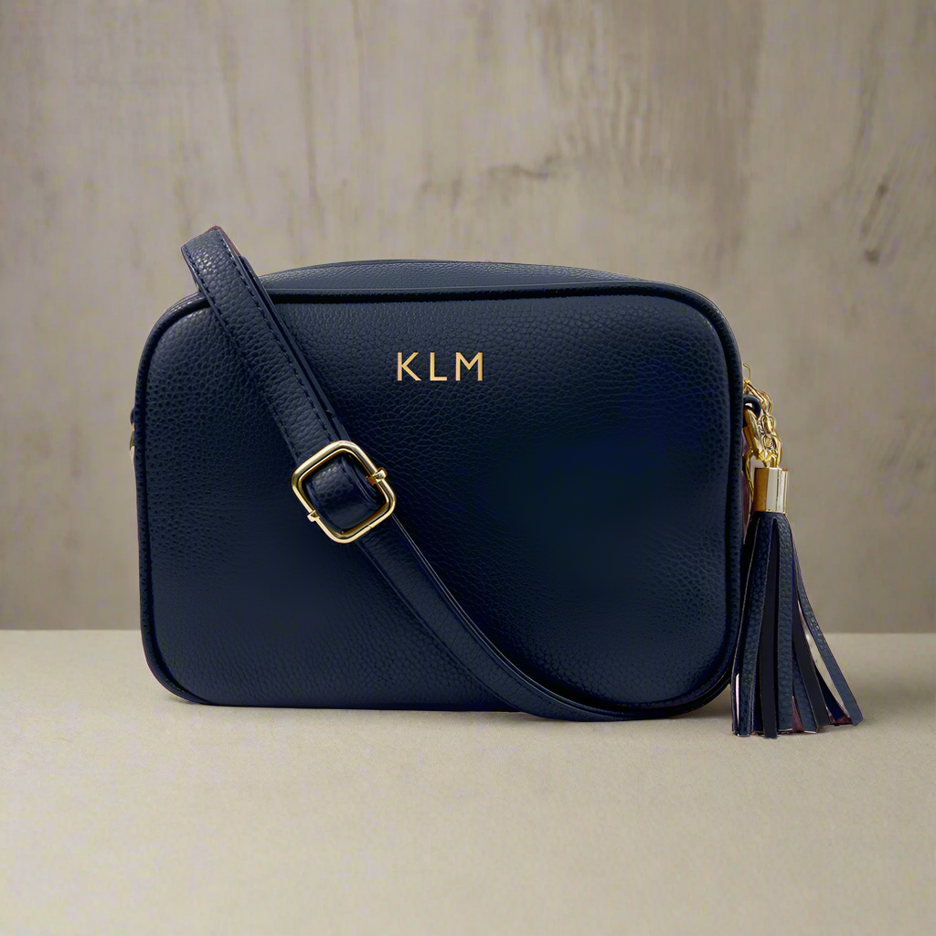 Personalised Vegan Leather Crossbody Bag in Navy: 1 - Bags & Purses By Gift Moments