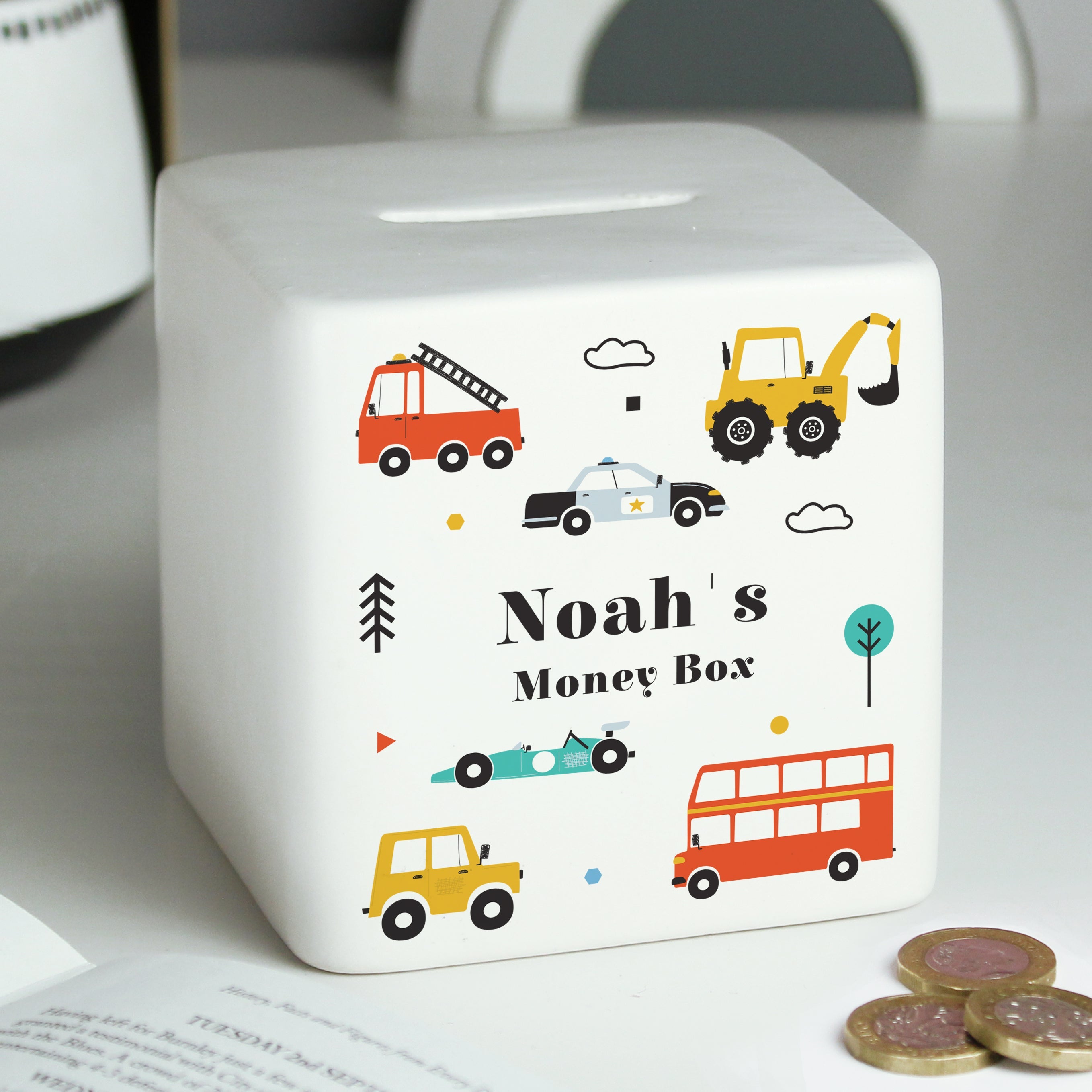 Personalised Vehicles Ceramic Square Money Box - Shop Money Boxes At Gift Moments - 2