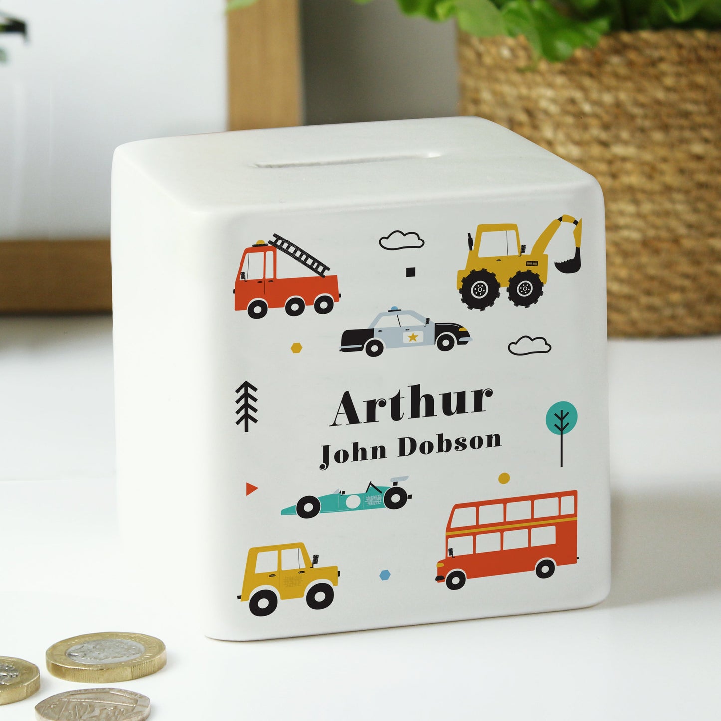 Personalised Vehicles Ceramic Square Money Box: 4 - Money Boxes By Gift Moments