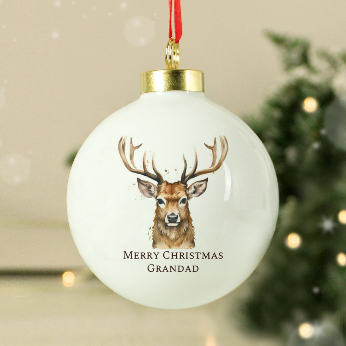 Personalised Watercolour Stag Bauble: 2 - Christmas Baubles By Gift Moments