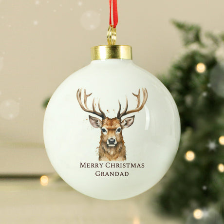 Personalised Watercolour Stag Bauble: 2 - Christmas Baubles By Gift Moments