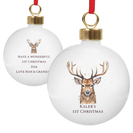 Personalised Watercolour Stag Bauble: 5 - Christmas Baubles By Gift Moments