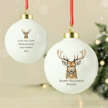 Personalised Watercolour Stag Bauble: 4 - Christmas Baubles By Gift Moments