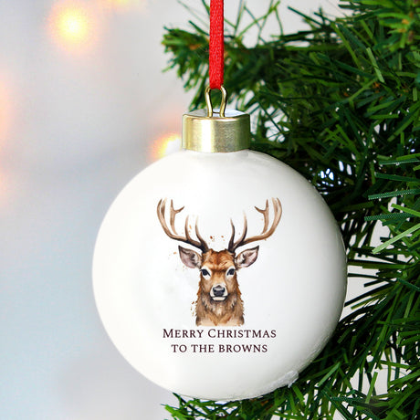 Personalised Watercolour Stag Bauble: 3 - Christmas Baubles By Gift Moments