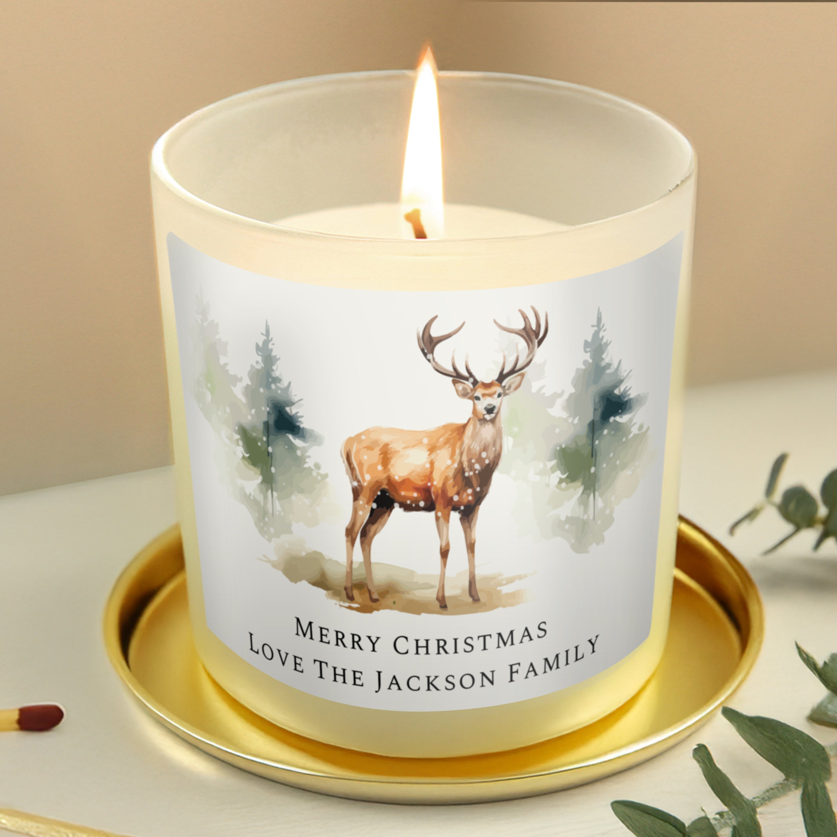 Personalised Watercolour Stag Candle Jar - Shop Candles At Gift Moments - 1