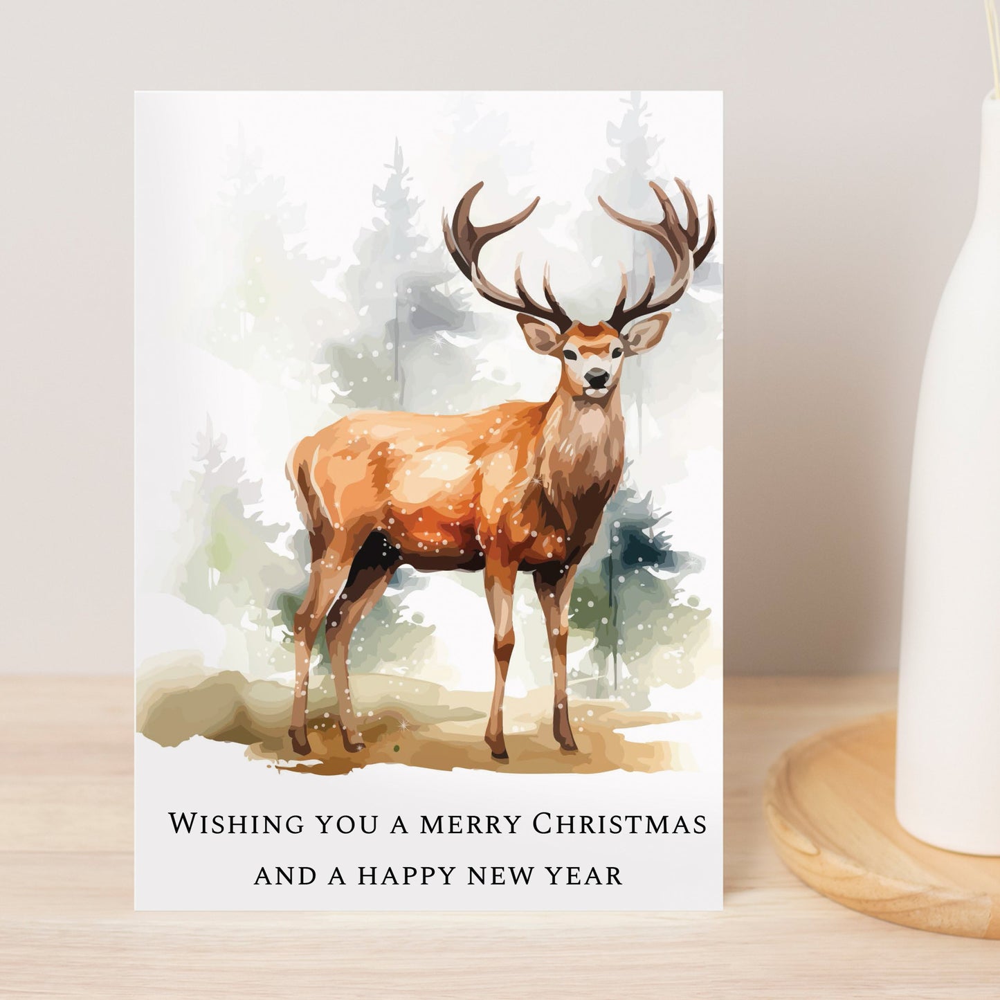 Personalised Watercolour Stag Greetings Card: 3 - Greeting Cards By Gift Moments