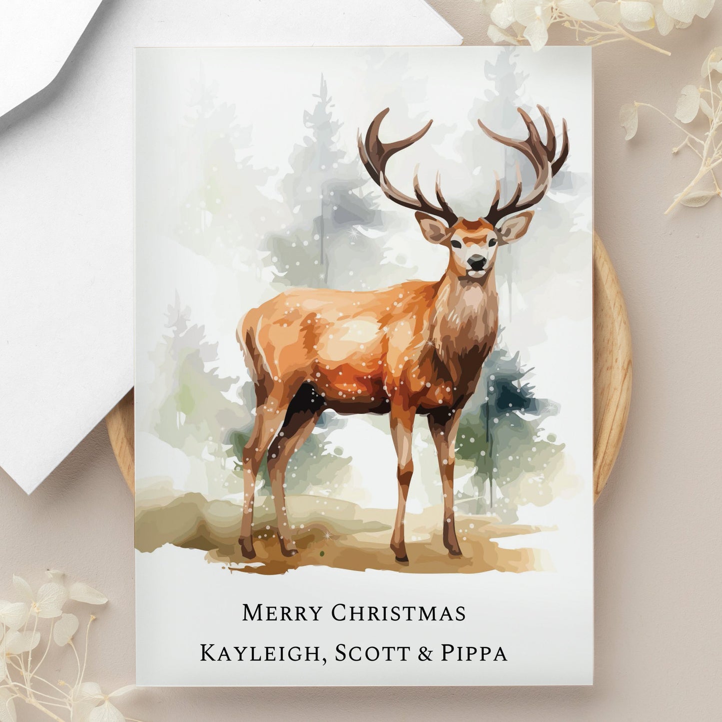 Personalised Watercolour Stag Greetings Card: 1 - Greeting Cards By Gift Moments