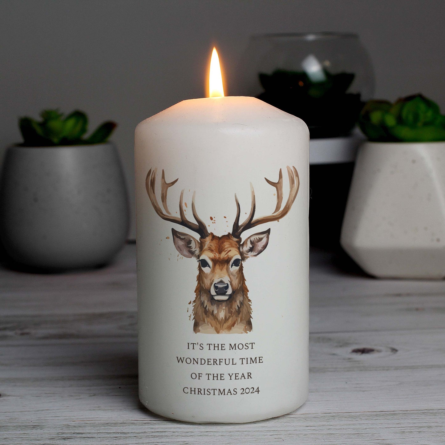 Personalised Watercolour Stag Pillar Candle: 3 - Candle Holders By Gift Moments