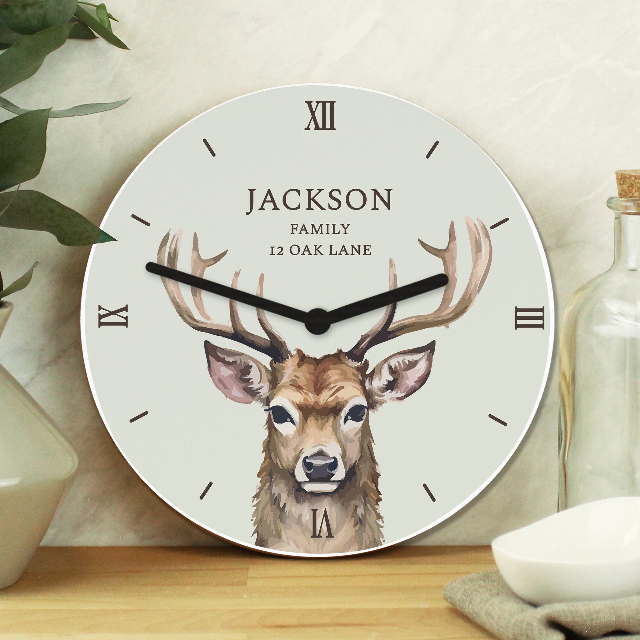 Personalised Watercolour Stag Wooden Clock: 3 - Clocks By Gift Moments
