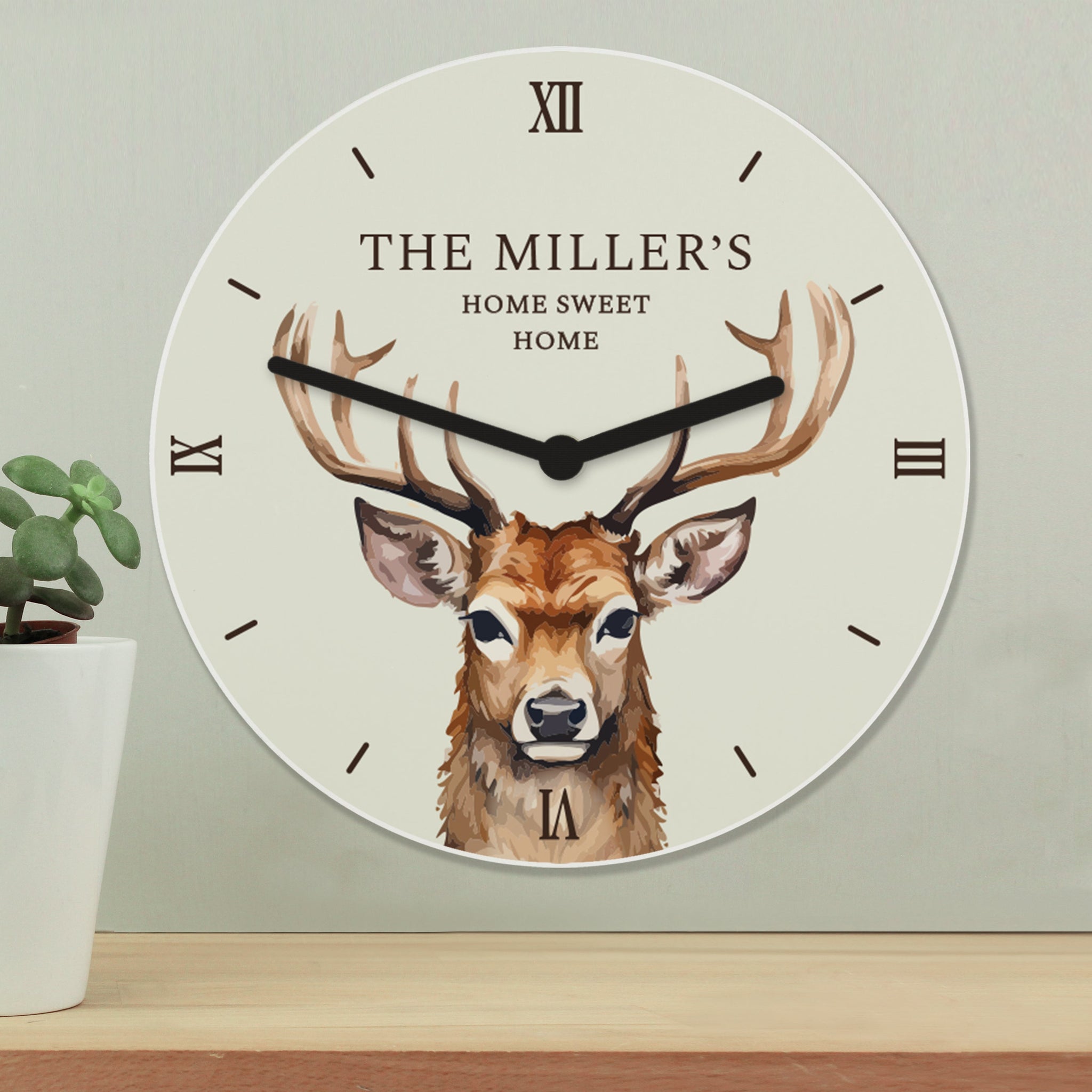 Personalised Watercolour Stag Wooden Clock: 4 - Clocks By Gift Moments