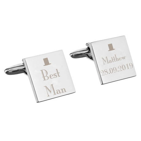 Personalised Wedding Best Man Square Cufflinks: 2 - Cufflinks & Tie Slides By Gift Moments
