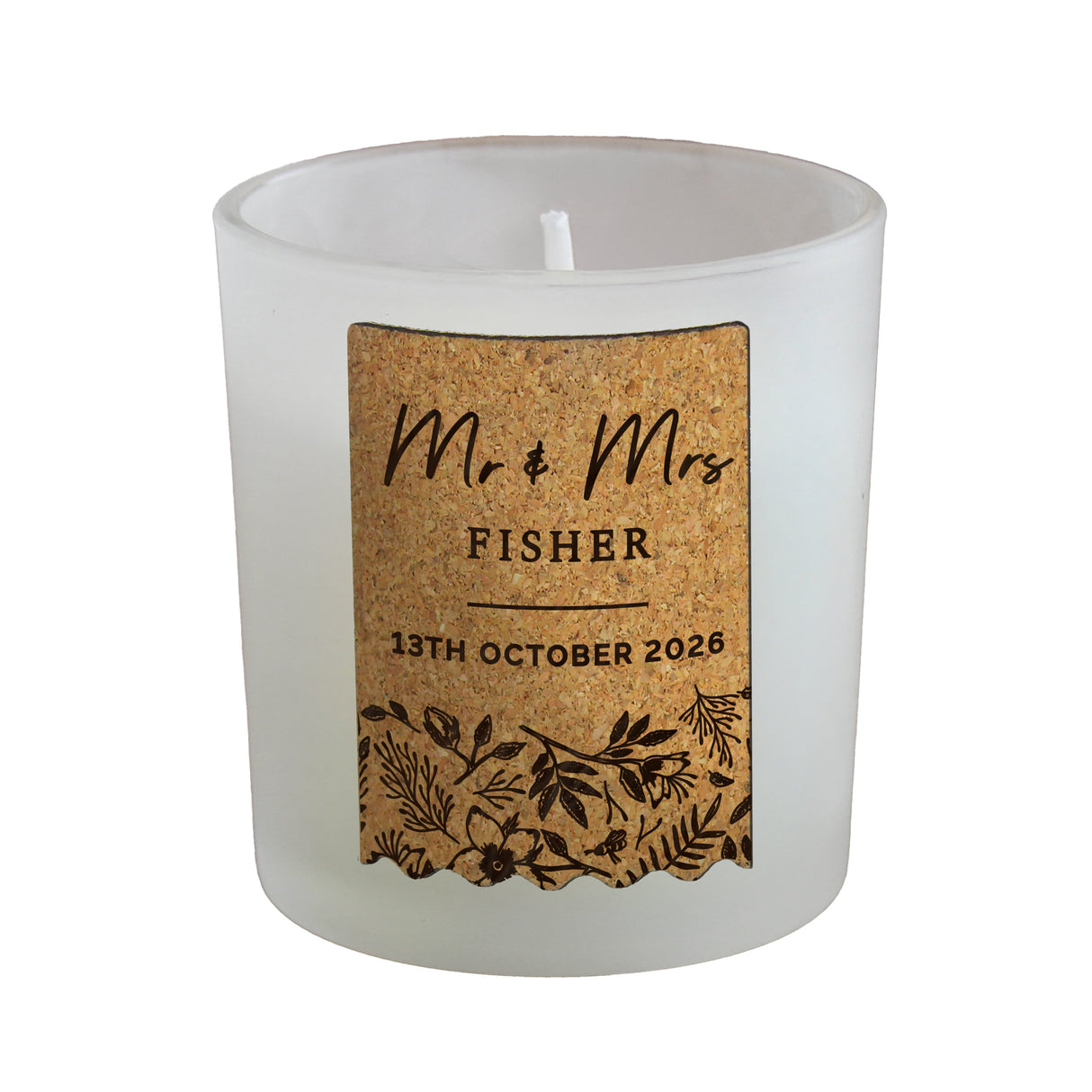 Personalised Wedding Cork Label Candle Jar: 4 - Candles By Gift Moments