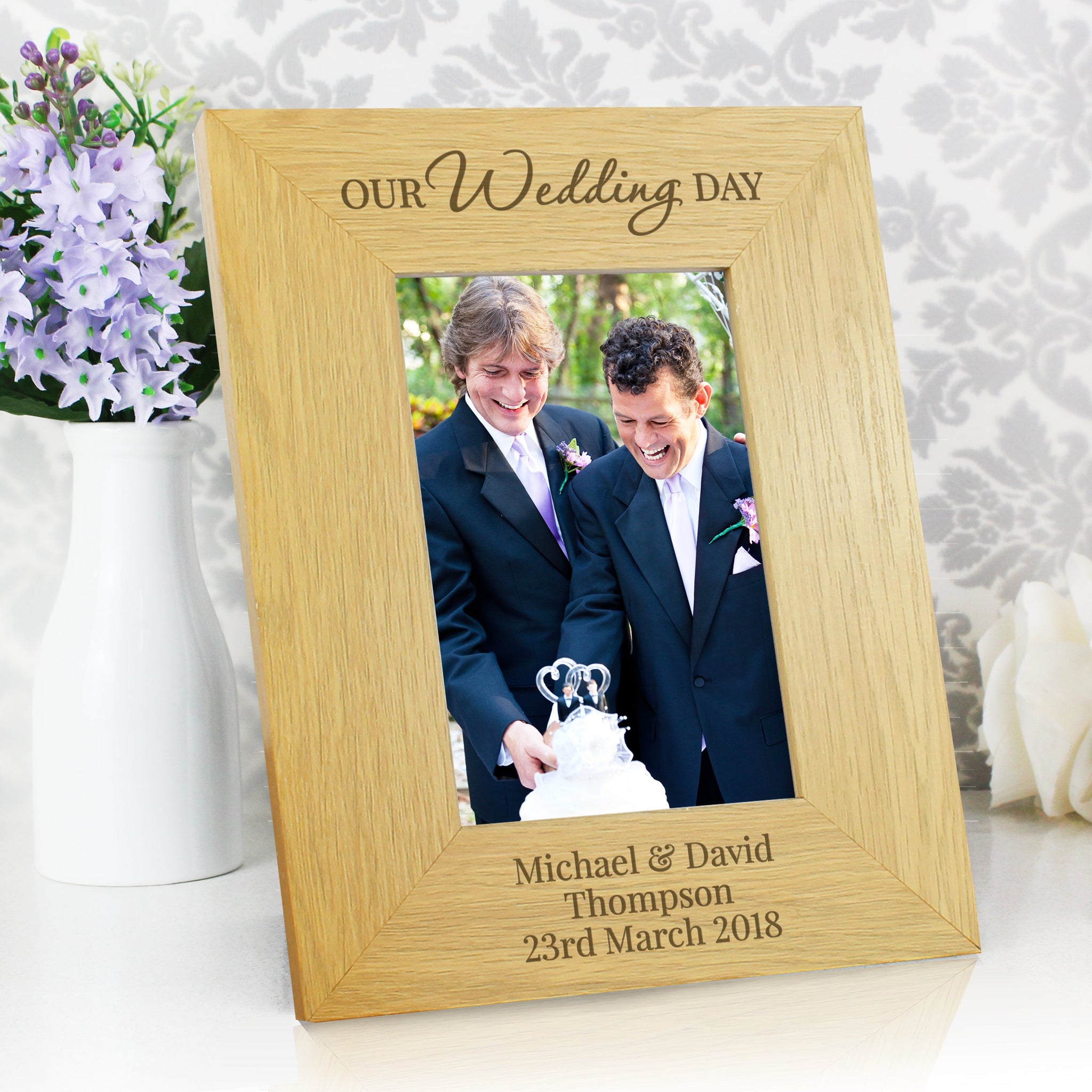 Personalised Our Wedding Day 6x4 Oak Finish Photo Frame: 3 - Photo Frames By Gift Moments