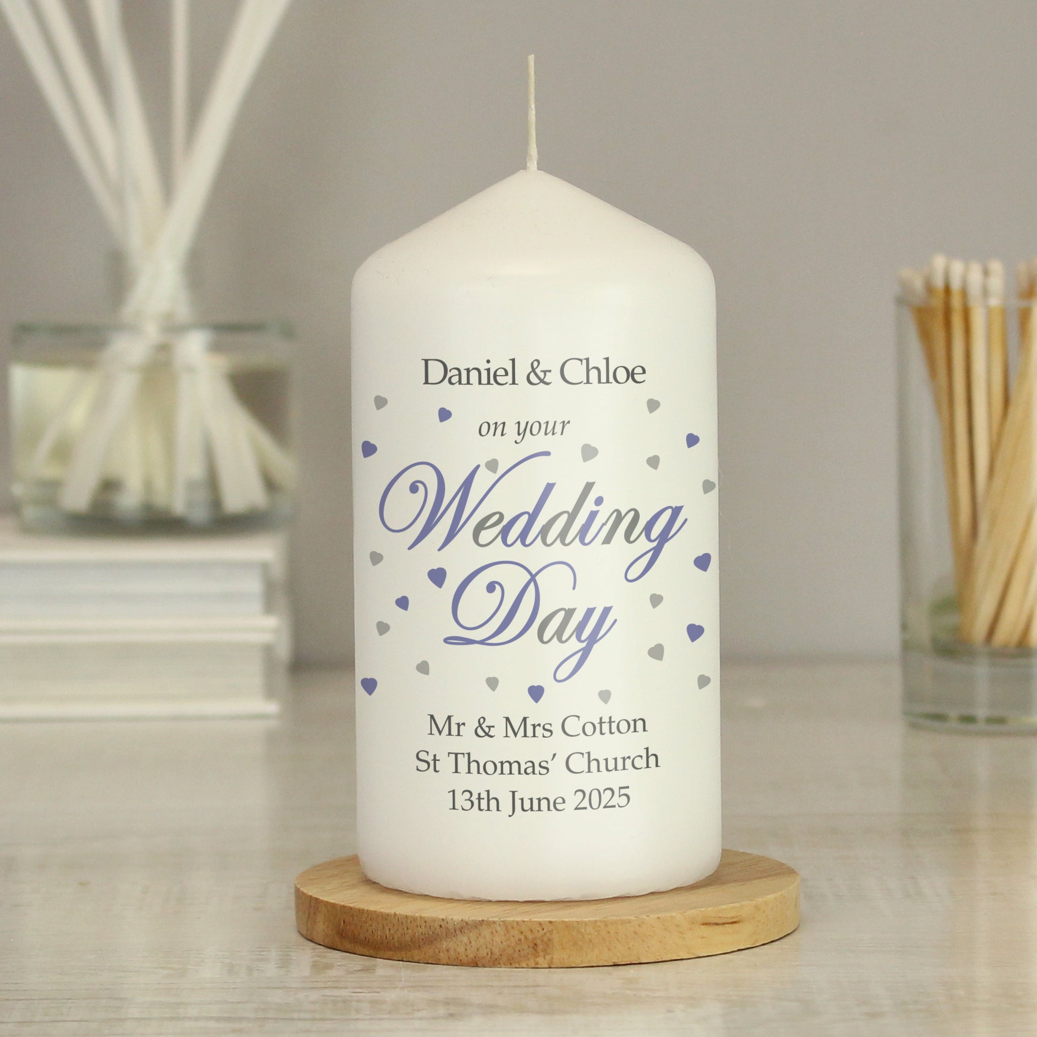 Personalised Wedding Day Pillar Candle: 3 - Candles By Gift Moments