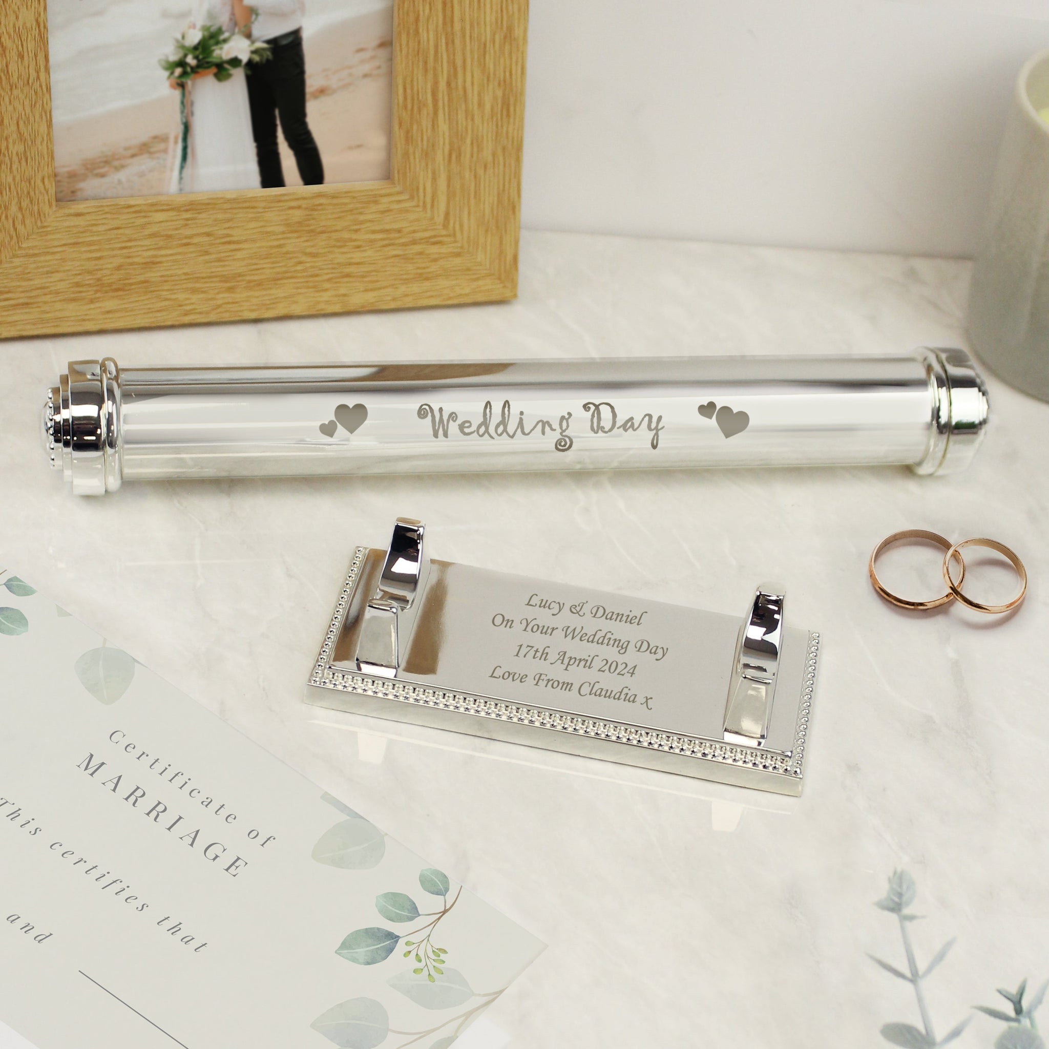 Personalised Wedding Day Silver Plated Certificate Holder: 1 - Certificate Holders By Gift Moments