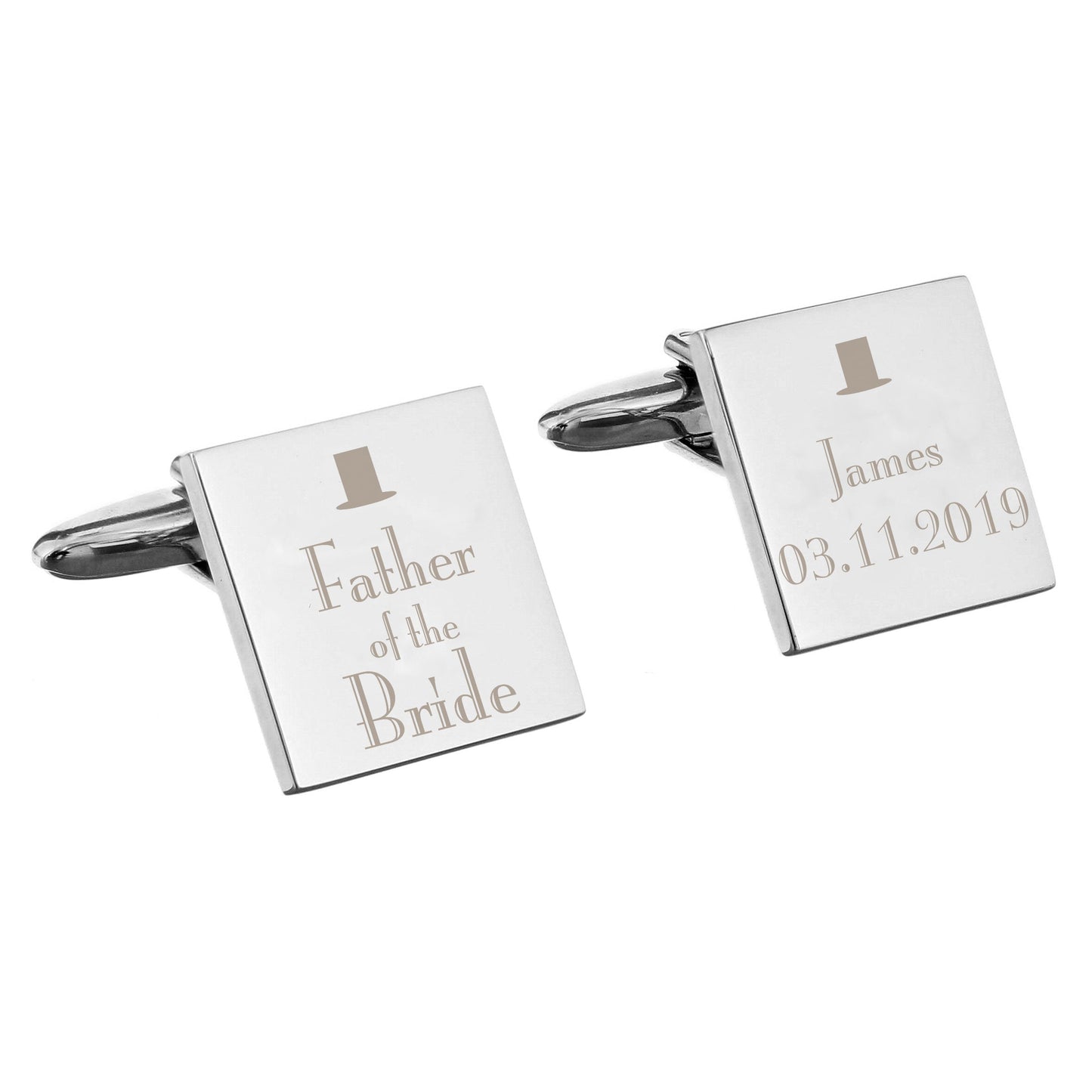 Personalised Wedding Father of the Bride Square Cufflinks: 2 - Cufflinks & Tie Slides By Gift Moments