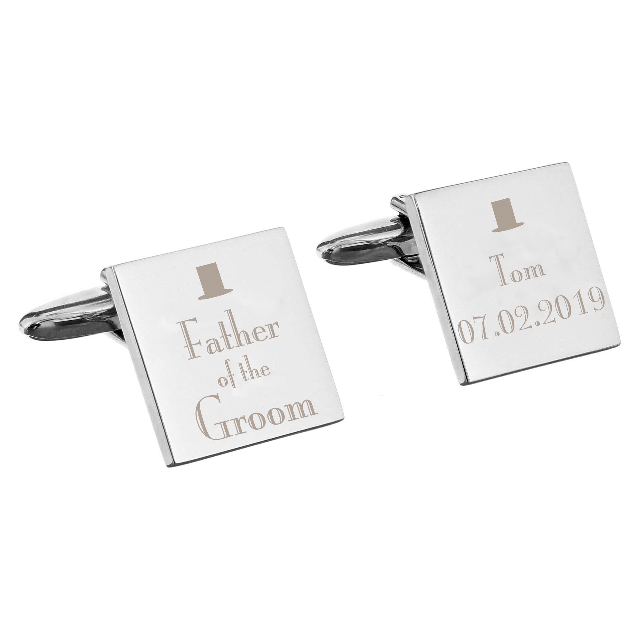 Personalised Wedding Father of the Groom Square Cufflinks: 2 - Cufflinks & Tie Slides By Gift Moments