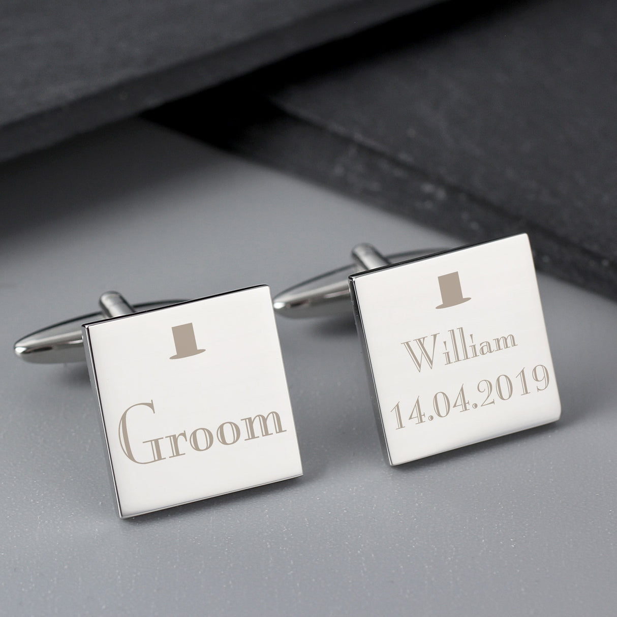 Personalised Wedding Groom Square Cufflinks: 1 - Cufflinks & Tie Slides By Gift Moments