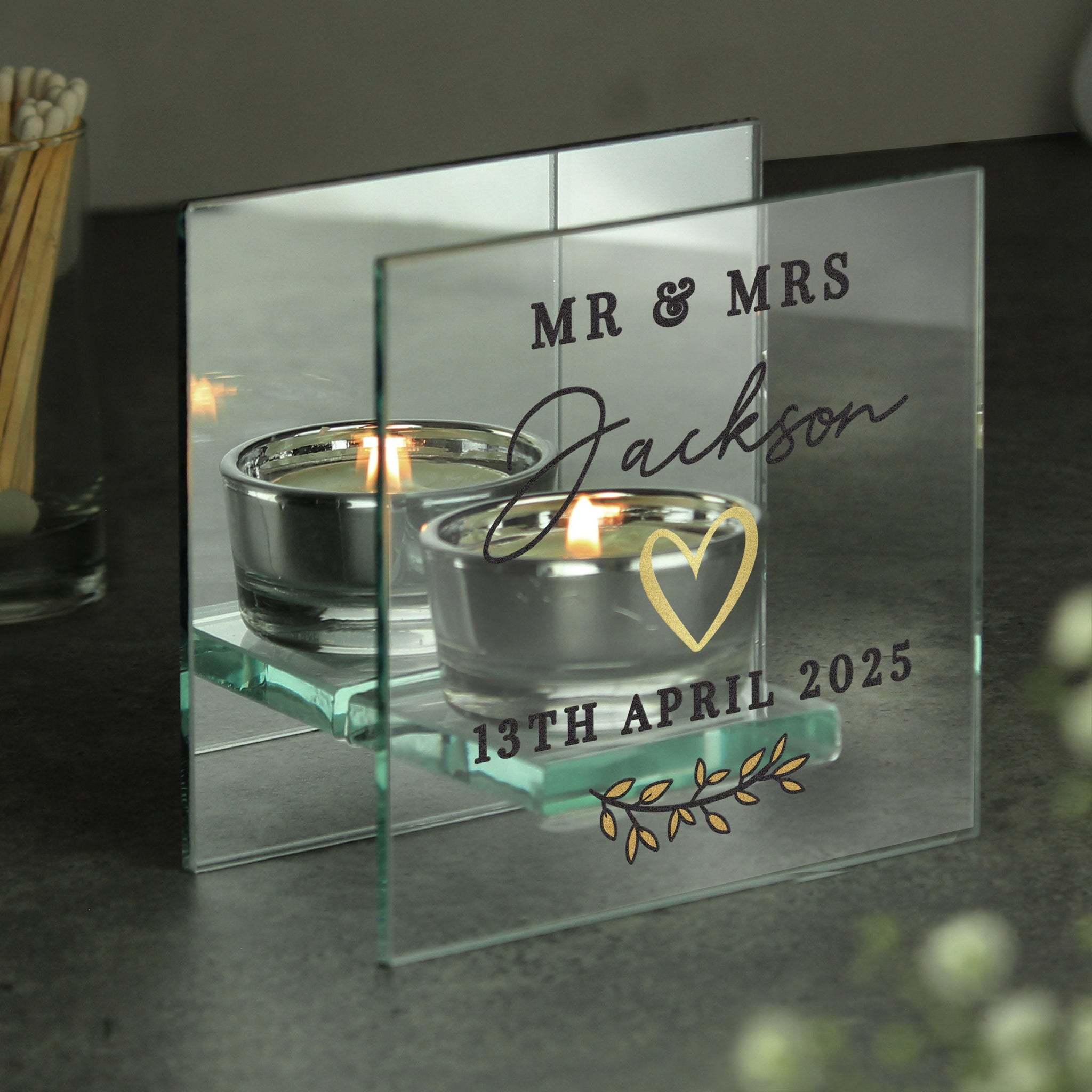 Personalised Wedding Mirrored Tealight Holder: 2 - Candle Holders By Gift Moments