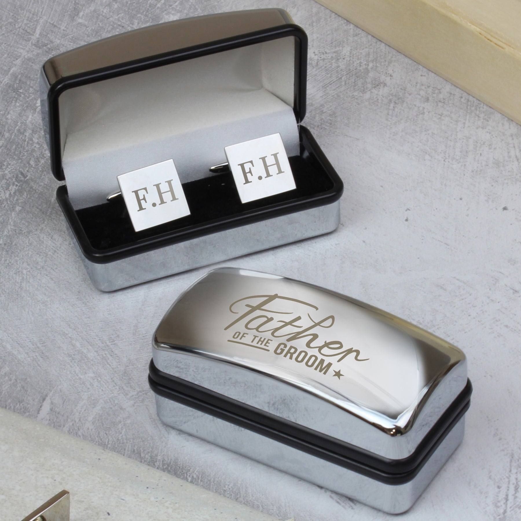 Personalised Wedding Role Cufflinks & Box Sets: 4 - Father of the Groom - Cufflinks & Tie Slides By Gift Moments