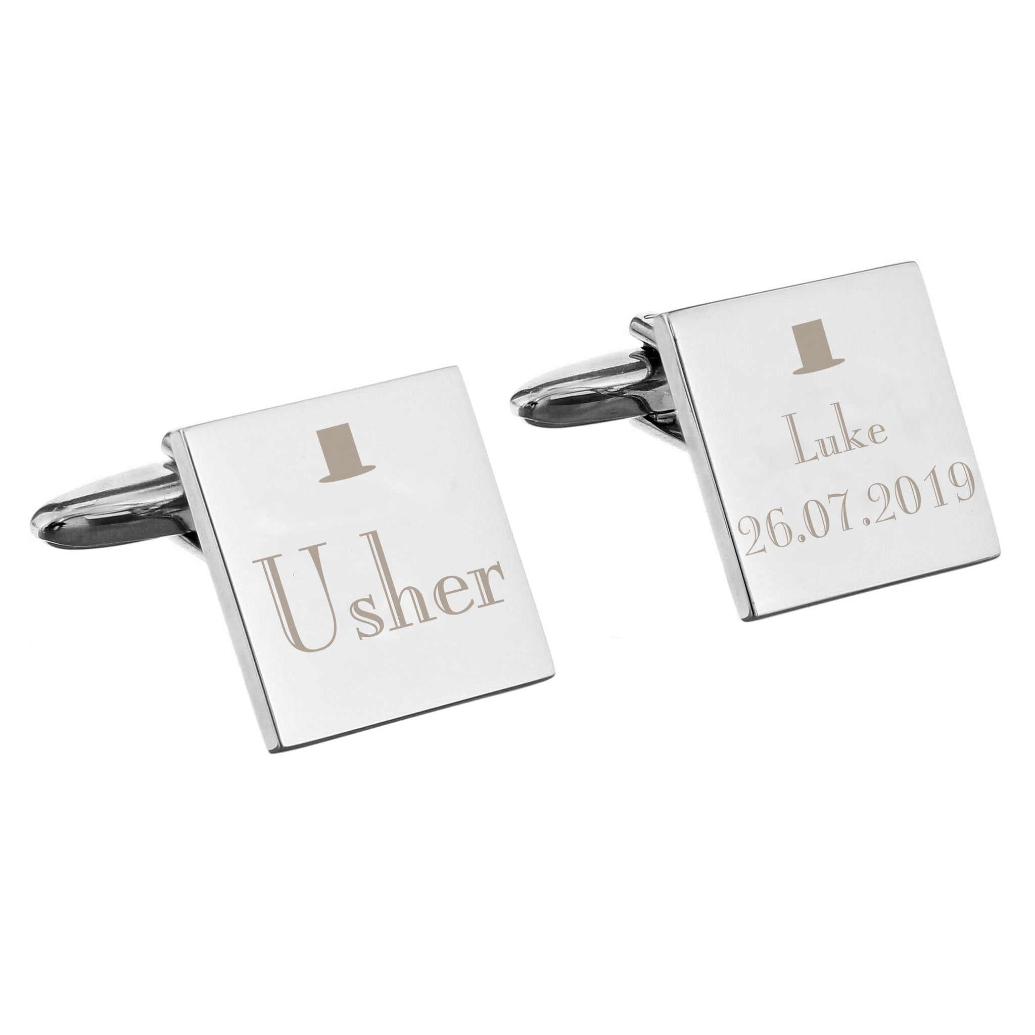 Personalised Wedding Usher Square Cufflinks: 2 - Cufflinks & Tie Slides By Gift Moments