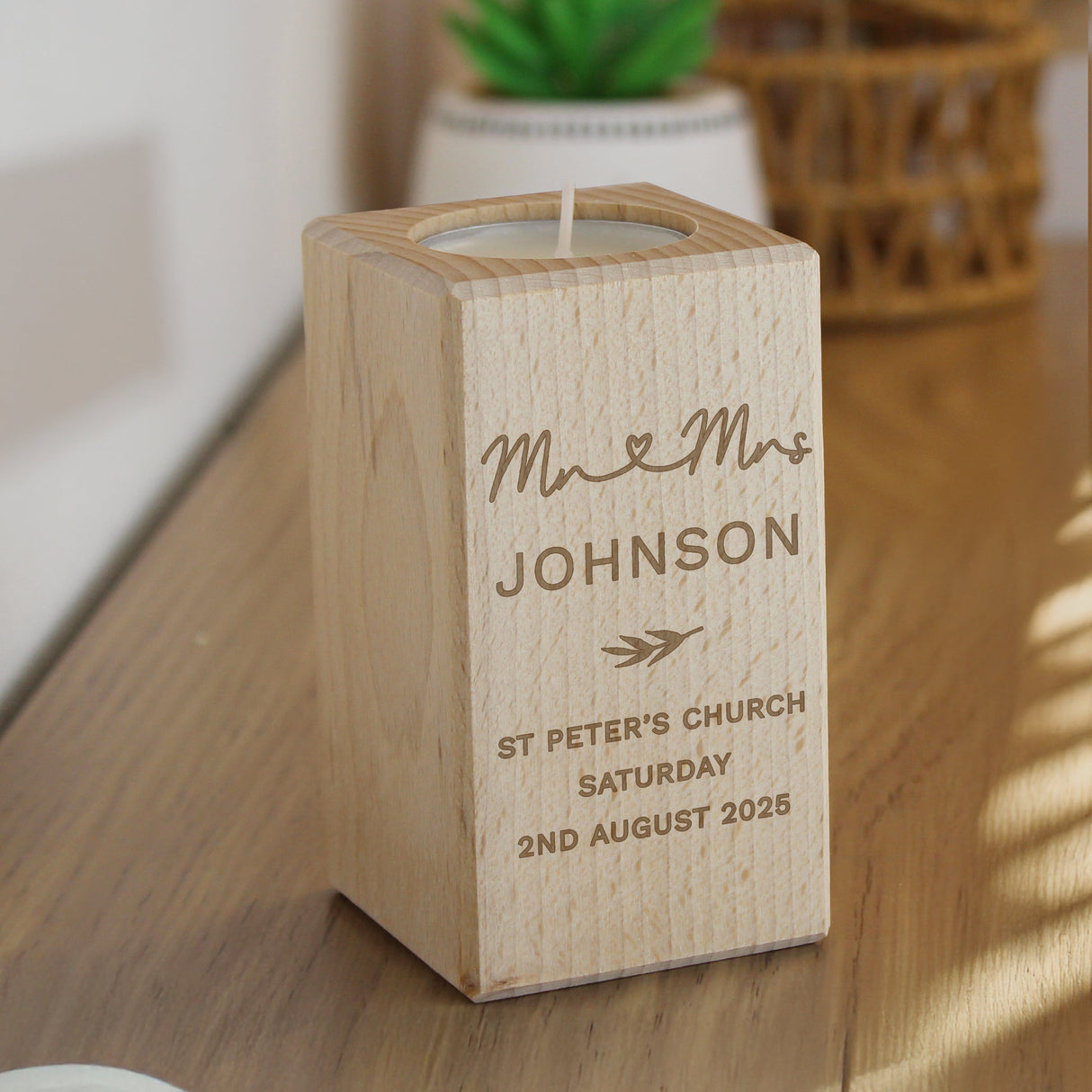 Personalised Wedding Wooden Tealight Holder: 1 - Candle Holders By Gift Moments