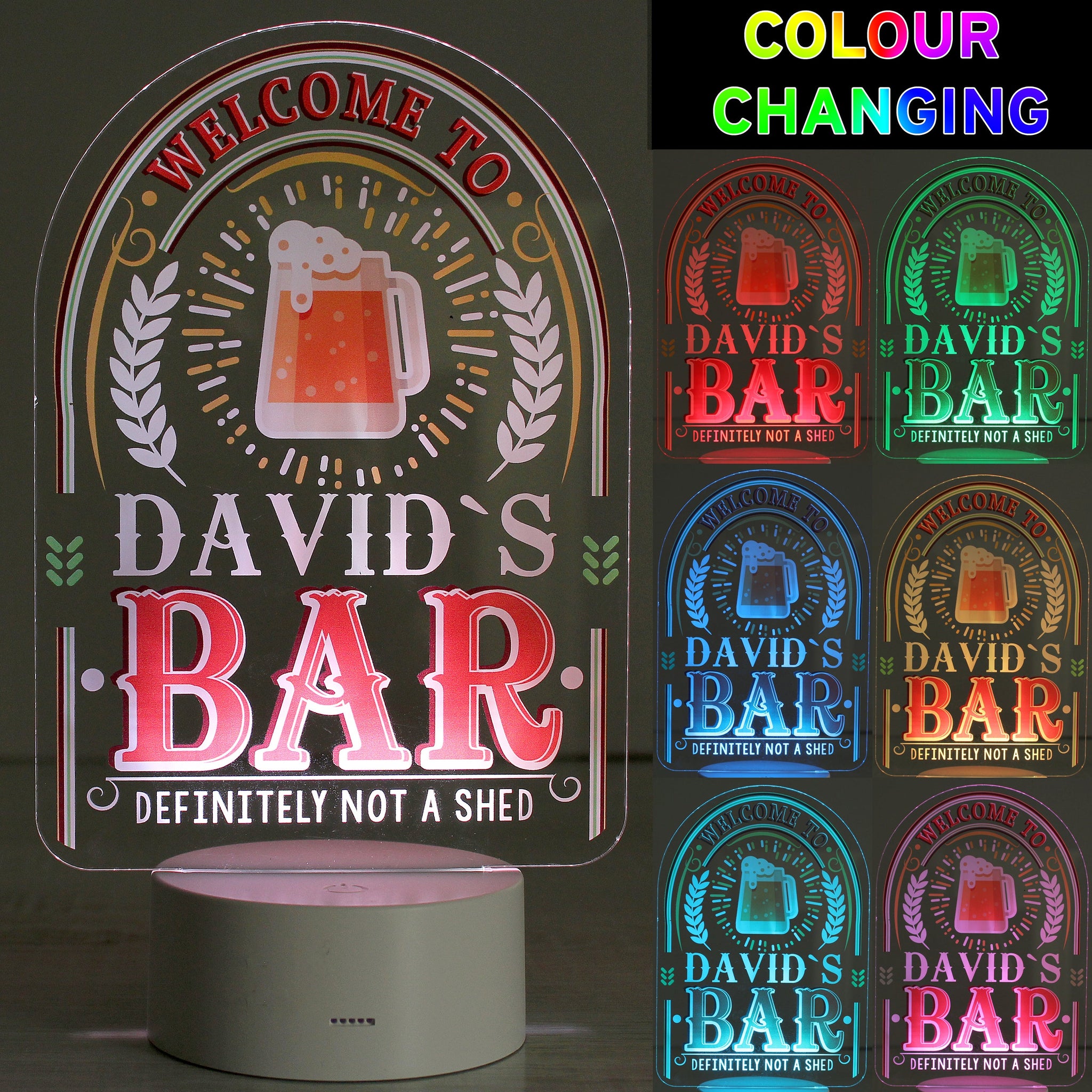 Personalised Welcome To... Bar LED Colour Changing Night Light: 3 - LED Lighting By Gift Moments