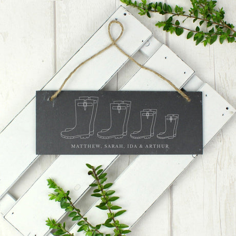 Personalised Welly Boot Family of Four Hanging Slate Plaque: 2 - Signs & Plaques By Gift Moments