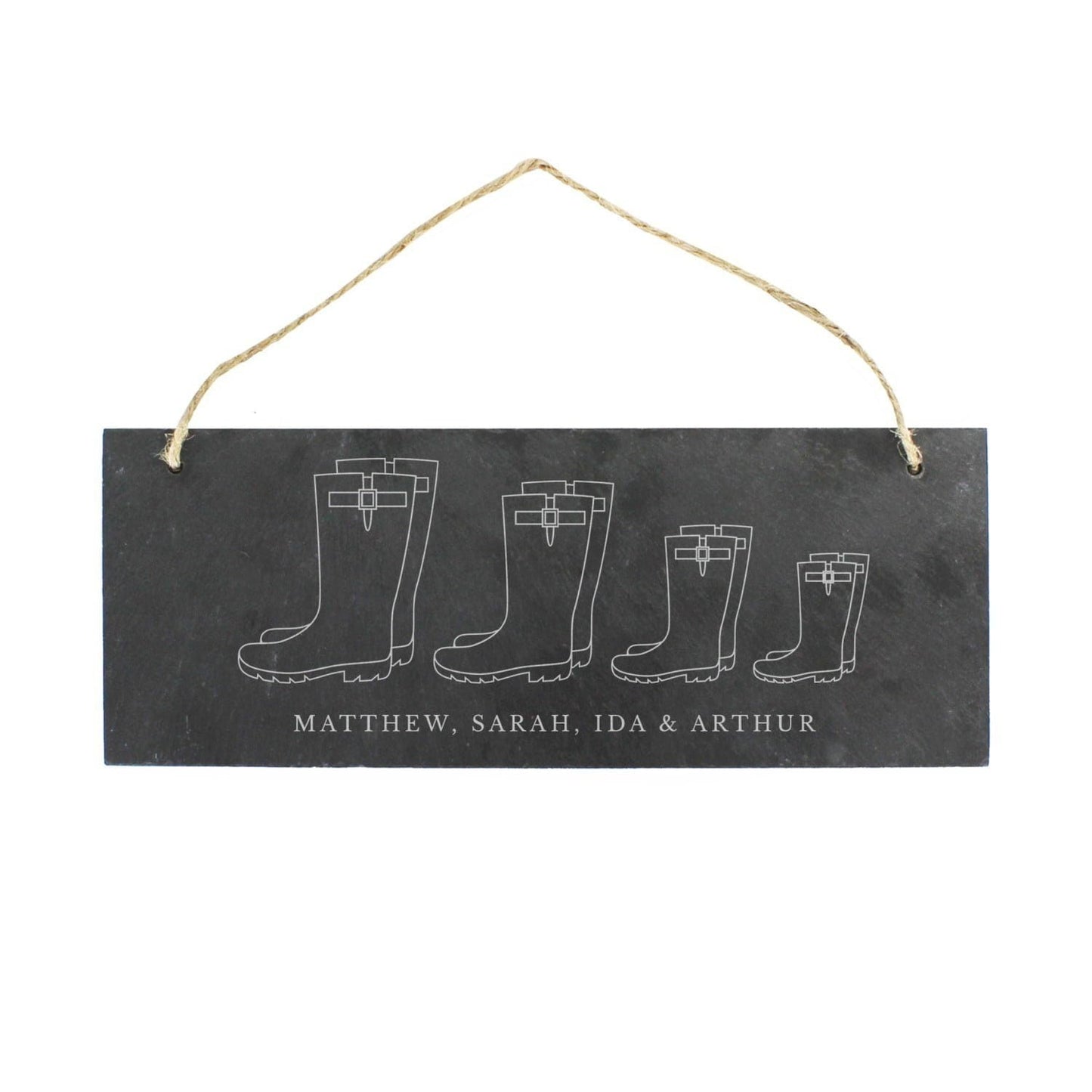 Personalised Welly Boot Family of Four Hanging Slate Plaque: 3 - Signs & Plaques By Gift Moments