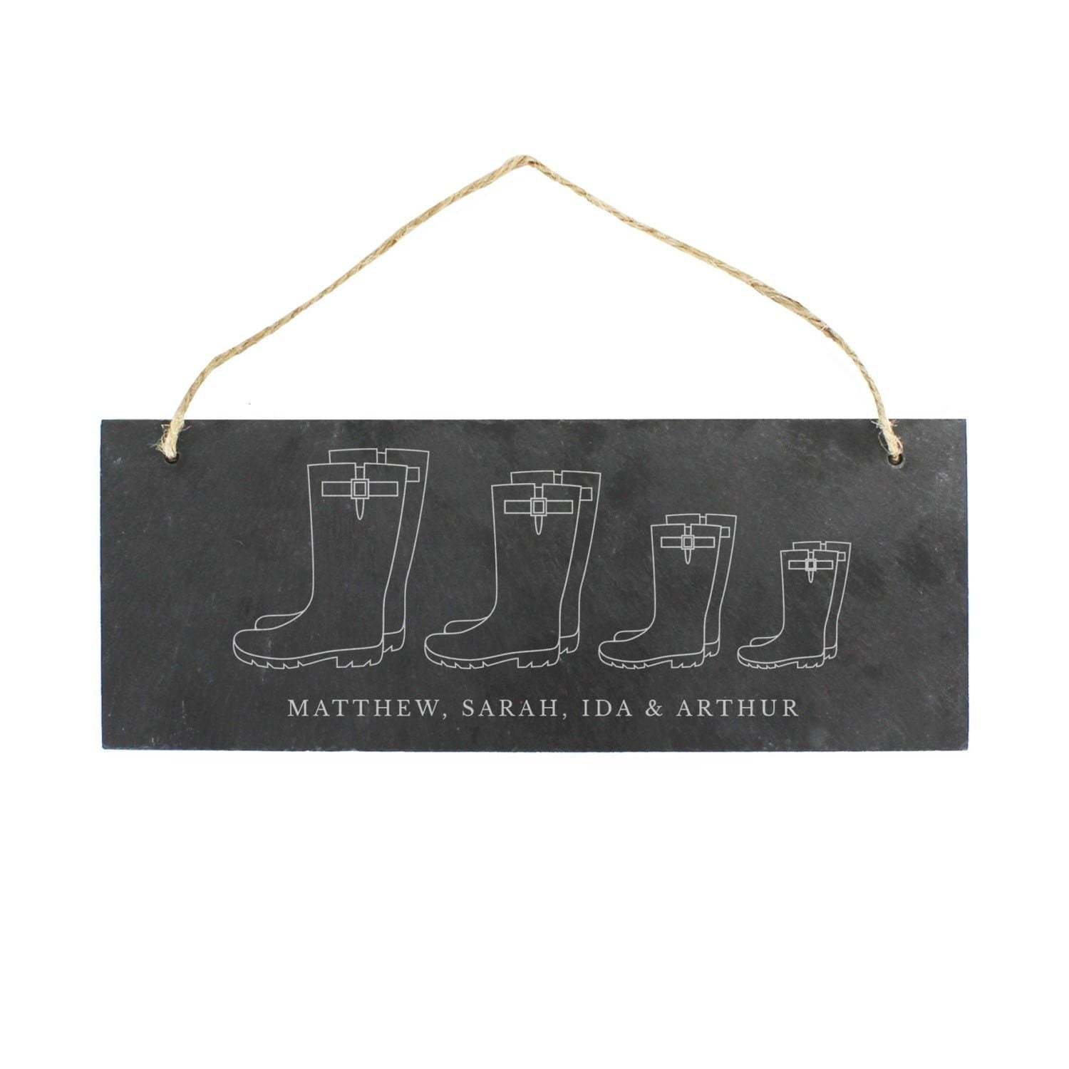 Personalised Welly Boot Family of Four Hanging Slate Plaque: 3 - Signs & Plaques By Gift Moments