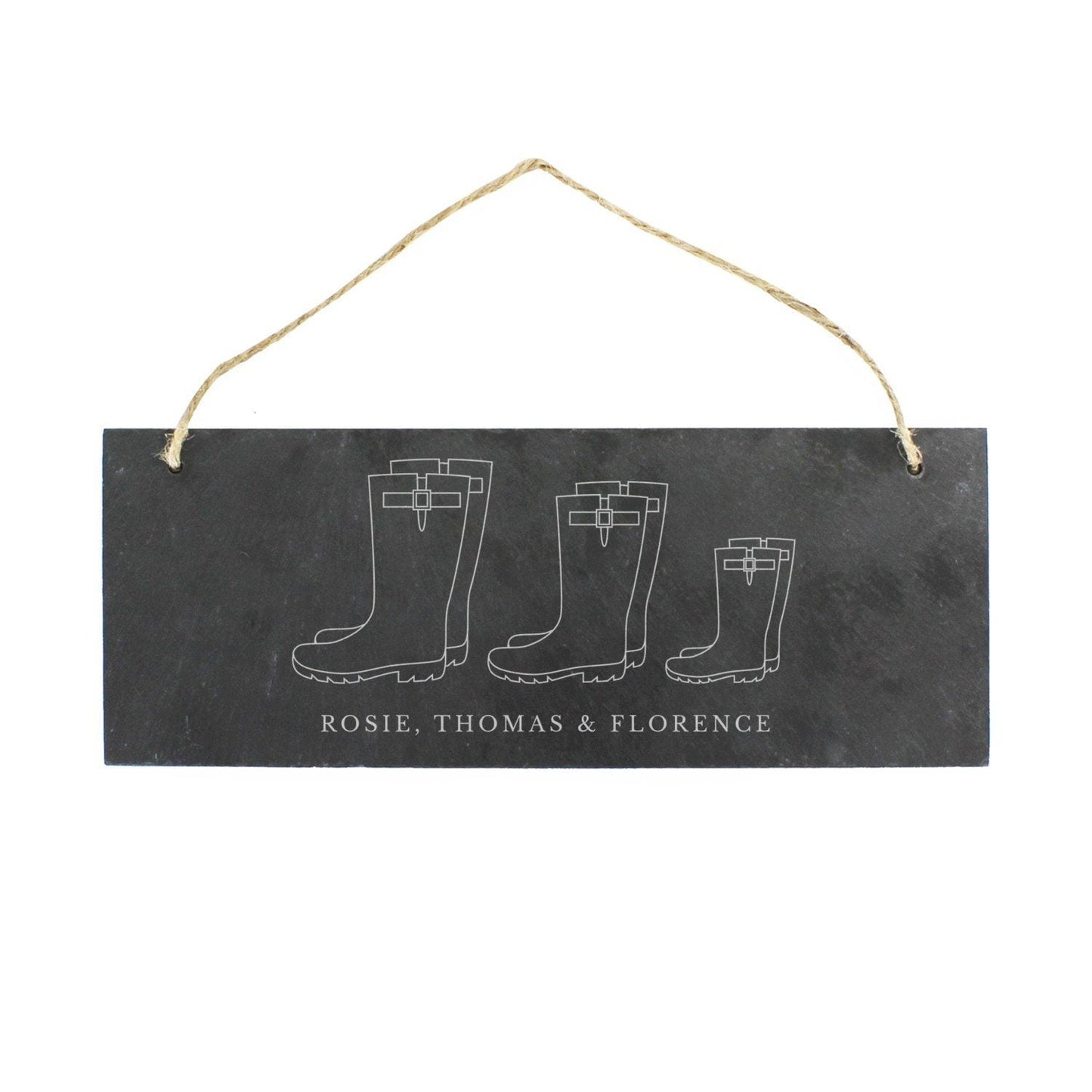 Personalised Welly Boot Family of Three Hanging Slate Plaque: 3 - Signs & Plaques By Gift Moments