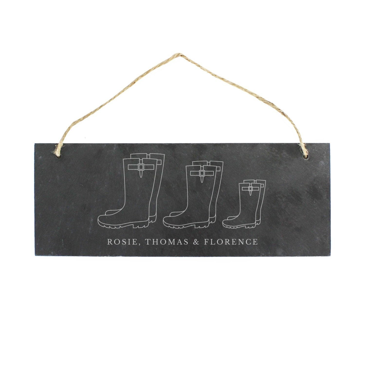 Personalised Welly Boot Family of Three Hanging Slate Plaque: 3 - Signs & Plaques By Gift Moments