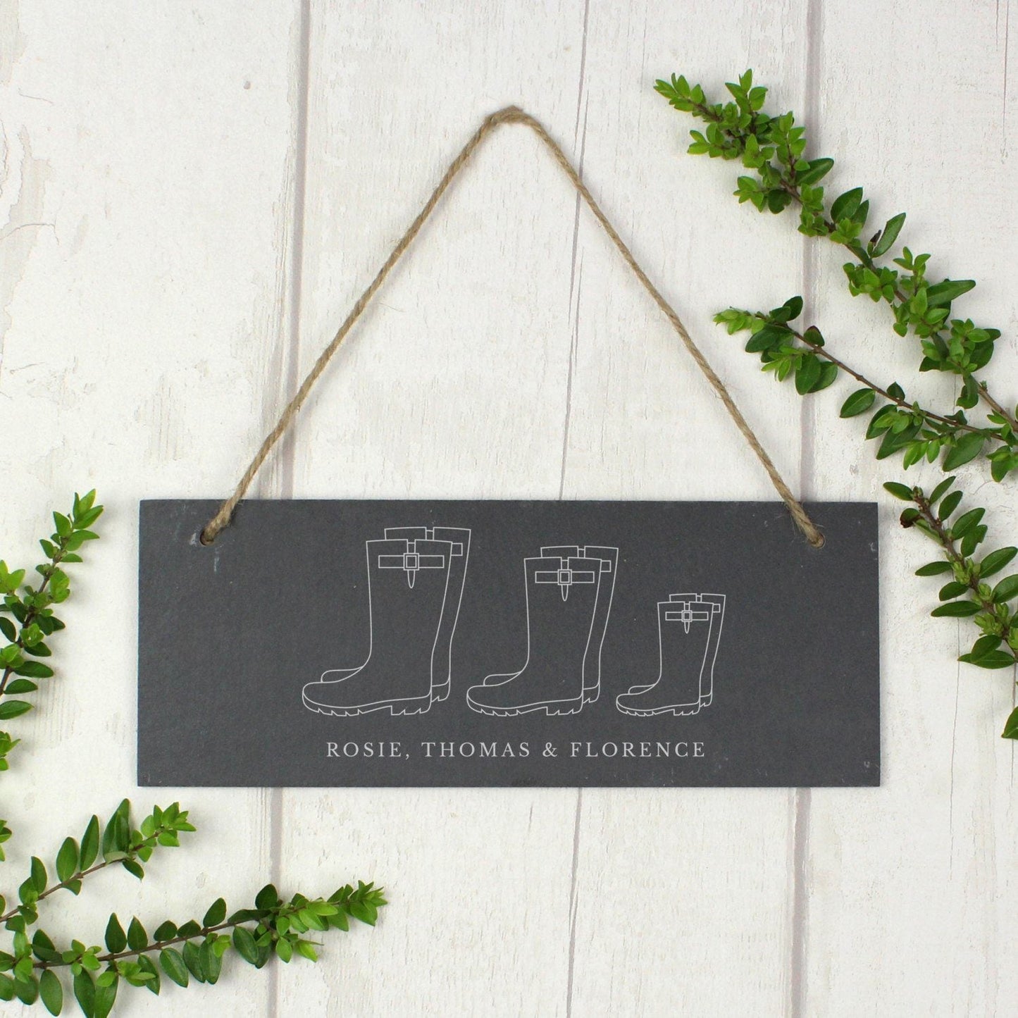Personalised Welly Boot Family of Three Hanging Slate Plaque: 1 - Signs & Plaques By Gift Moments